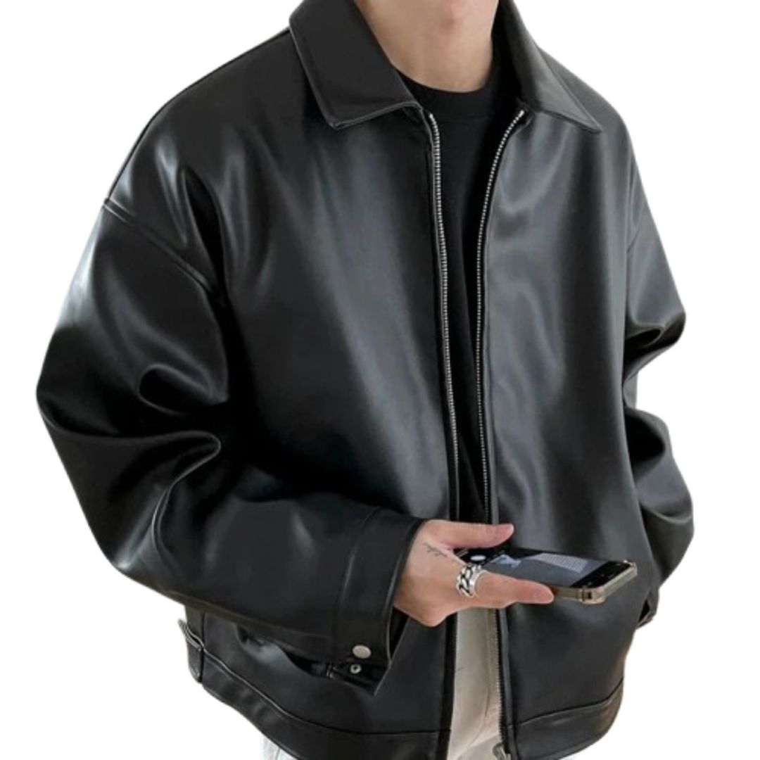 Men’s Winter Oversized Moto Black Jacket | Zip Up