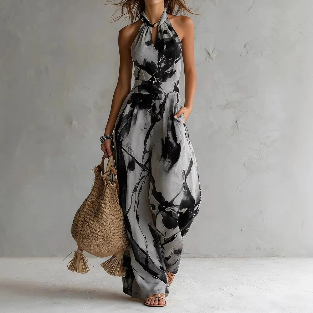 Women's Abstract Print Halter-Neck Jumps