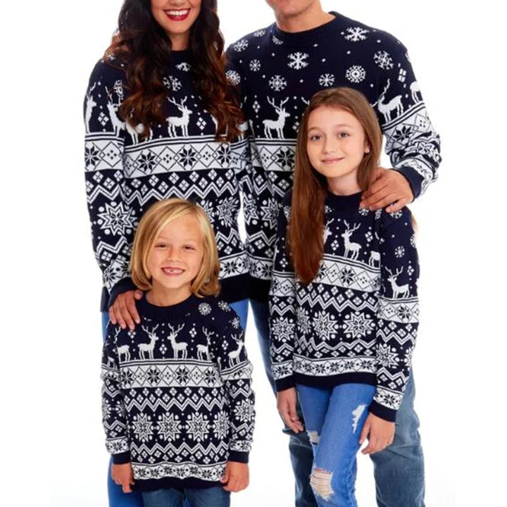 Pull de Noël d’hiver à col rond en maille pour toute la famille | Motif Fair Isle