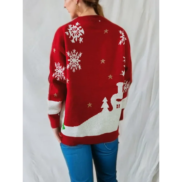 Pull de Noël fantaisie à col rond pour femme | en maille
