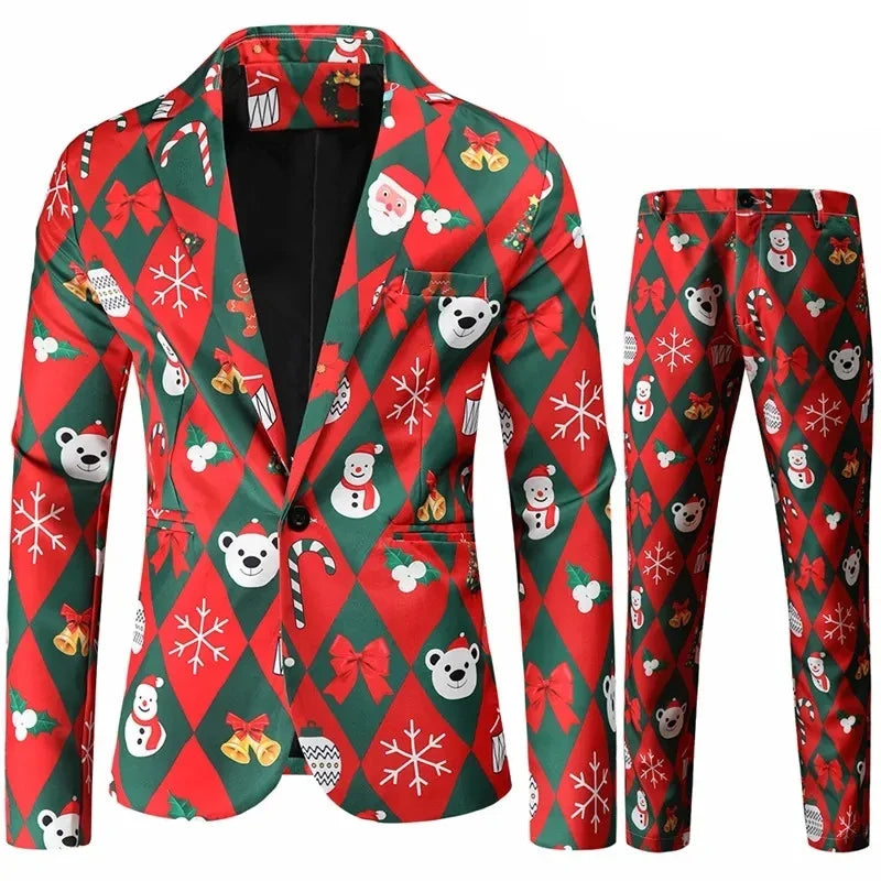 Costume de Noël imprimé deux pièces pour homme | Hiver