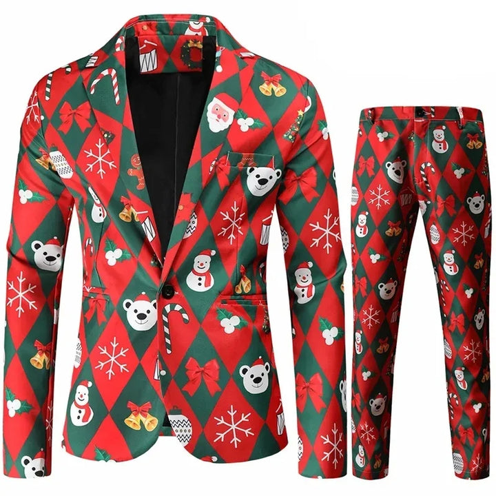 Costume de Noël imprimé deux pièces pour homme | Hiver