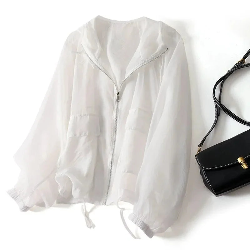 Women's Hooded Zip-Up Jacket | Drawstring Hem