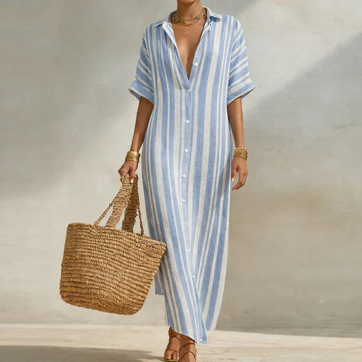 Women's Striped Button Down Shirt Dress | Maxi
