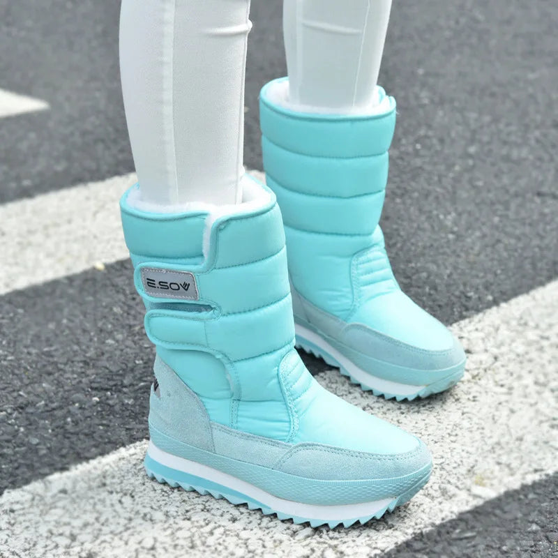 Bottes de neige d’hiver à plateforme montant au mollet pour femme | fausse fourrure