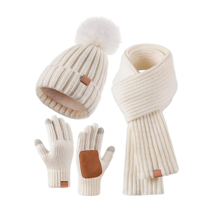 Ensemble bonnet, écharpe et gants en maille pour femme | Compatible avec les écrans tactiles