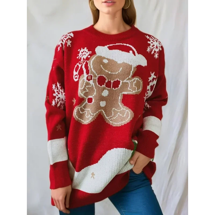 Pull de Noël fantaisie à col rond pour femme | en maille