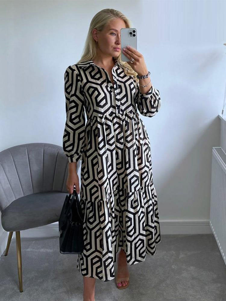 Women’s Printed Flared A-Line Shirt Dress | Midi