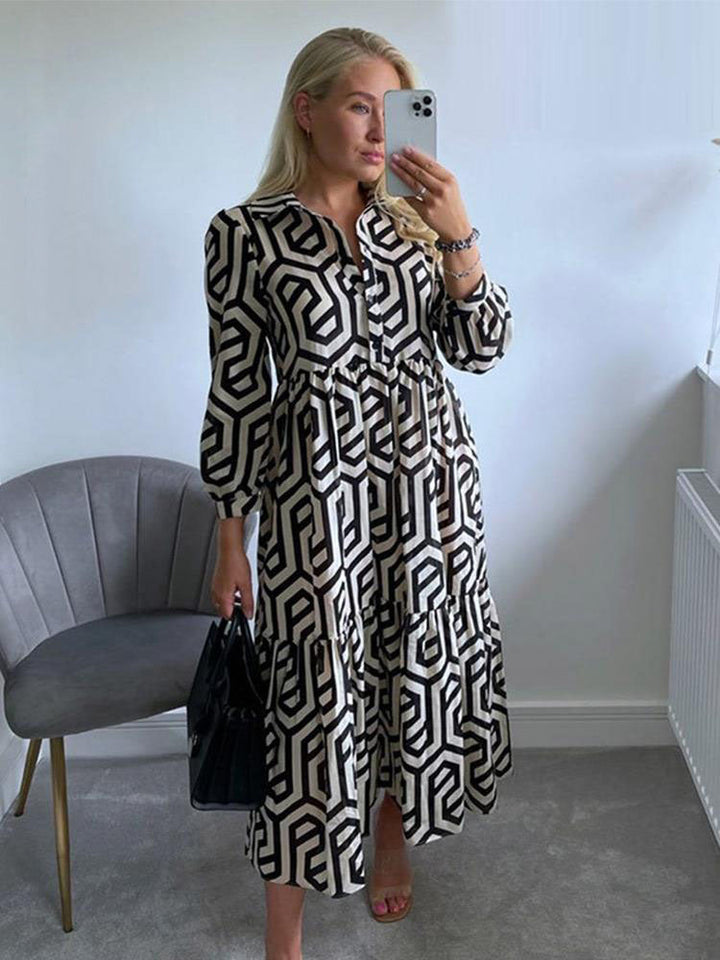 Women’s Printed Flared A-Line Shirt Dress | Midi