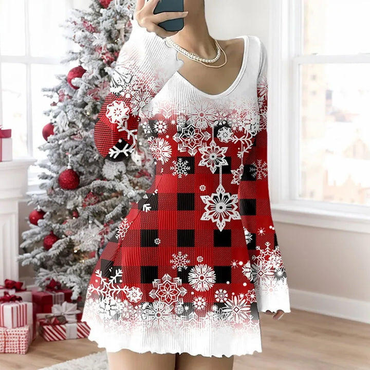 Mini-robe de Noël pour femme à manches longues | col en V