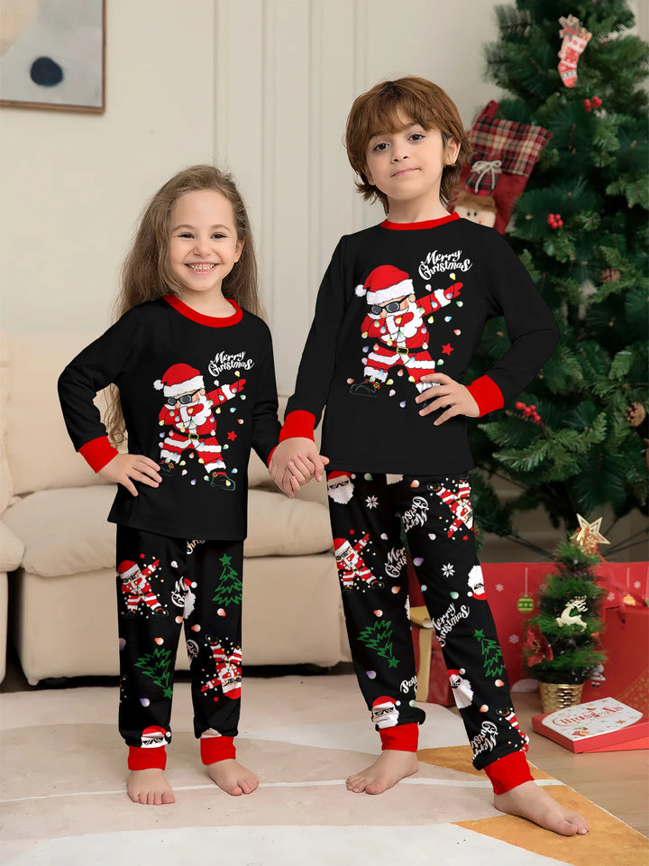 Ensemble de pyjamas de Noël assortis pour toute la famille avec haut à manches longues et pantalon | noir