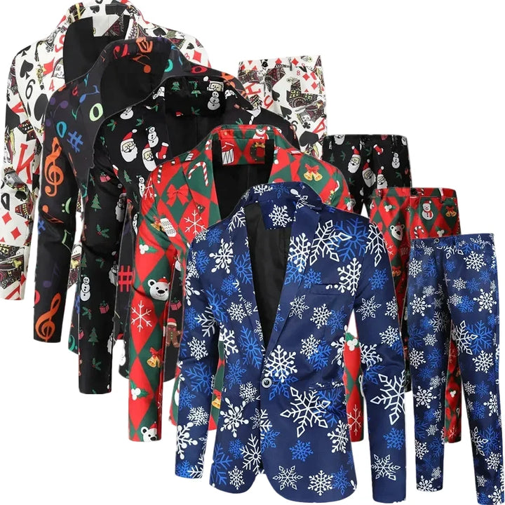 Costume de Noël imprimé deux pièces pour homme | Hiver