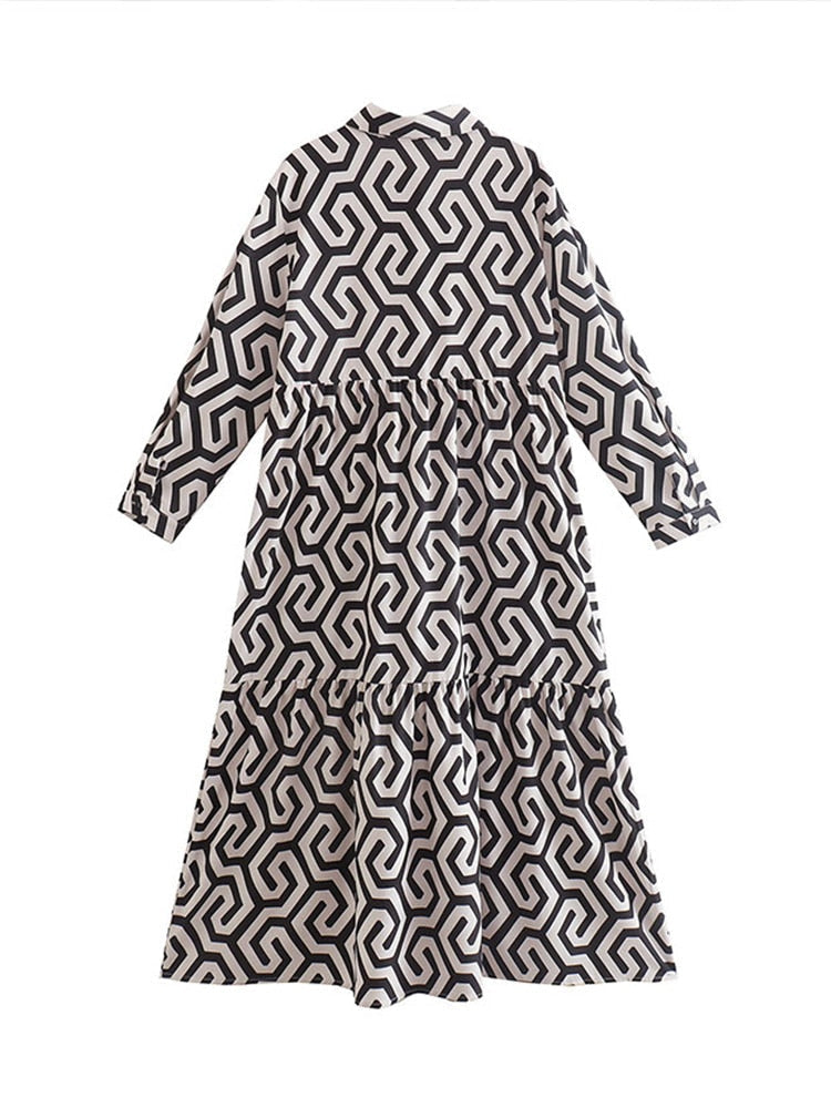 Women’s Printed Flared A-Line Shirt Dress | Midi