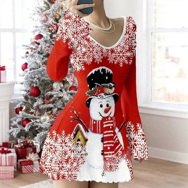 Mini-robe de Noël pour femme à manches longues | col en V