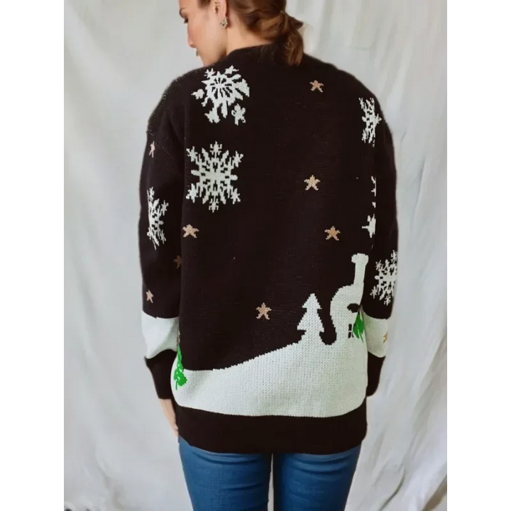 Pull de Noël fantaisie à col rond pour femme | en maille