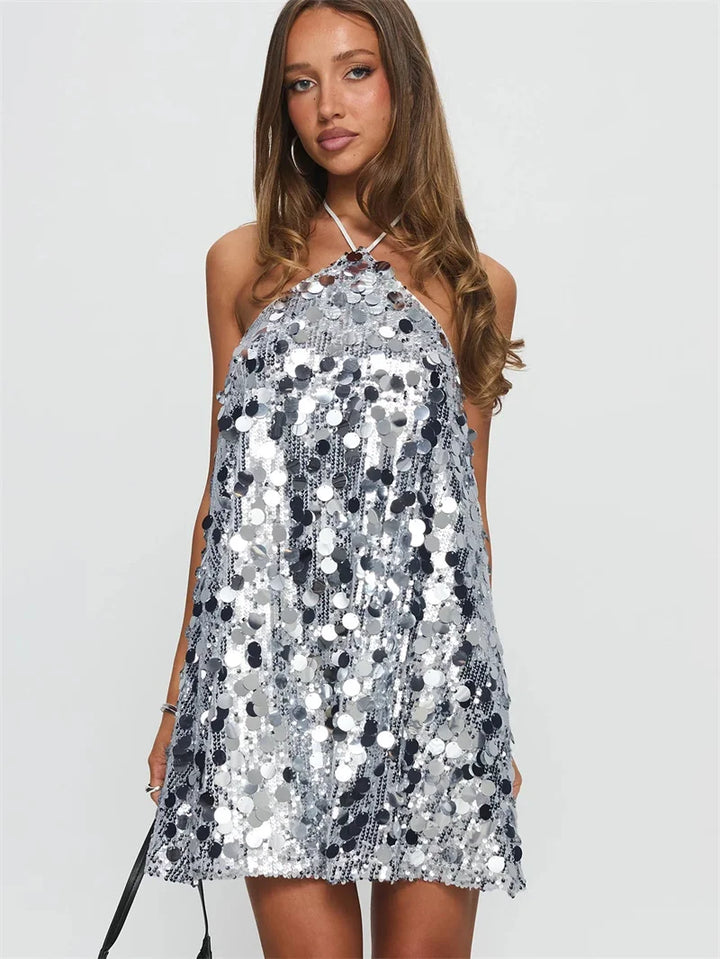 Robe de fête à paillettes sans manches pour femme | Mini