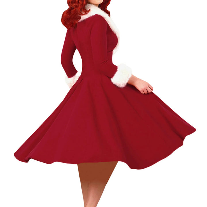 Robe midi de Noël à manches longues et col en V pour femme | Noël