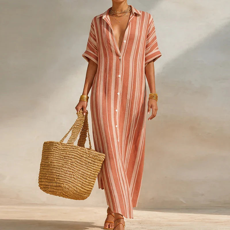 Women's Striped Button Down Shirt Dress | Maxi