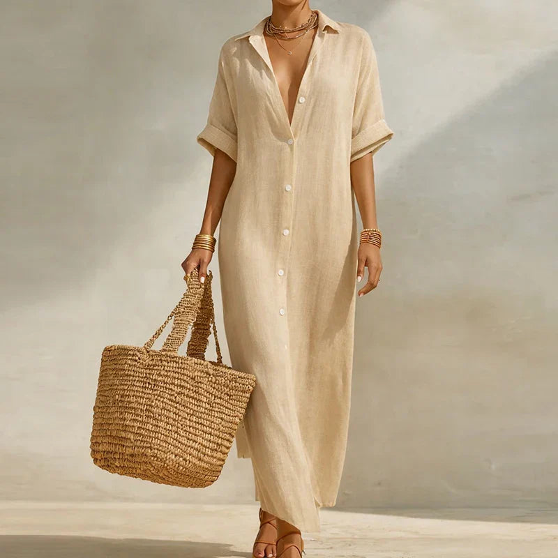 Women's Striped Button Down Shirt Dress | Maxi