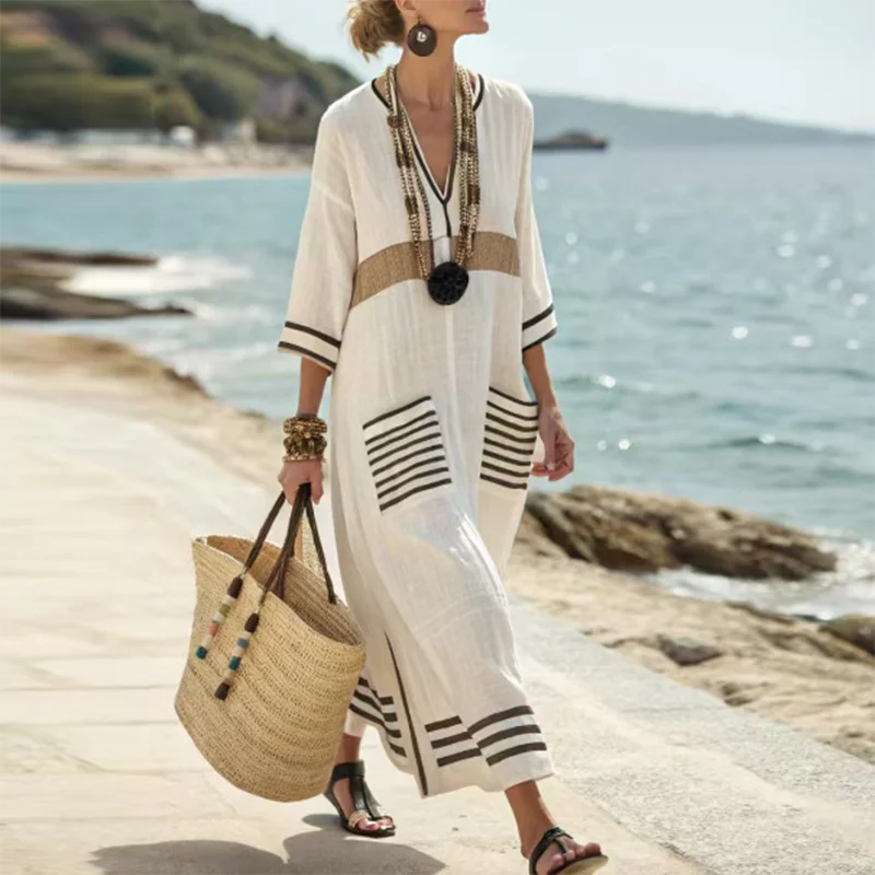 Women's Summer Striped Kaftan Dress | Maxi