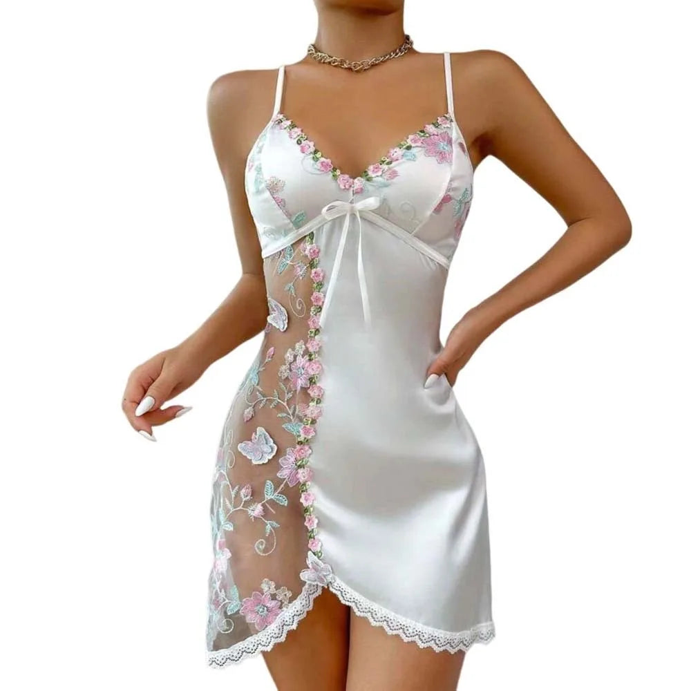 Women’s Floral Embroidered Lace Trim Nightdress | Strappy