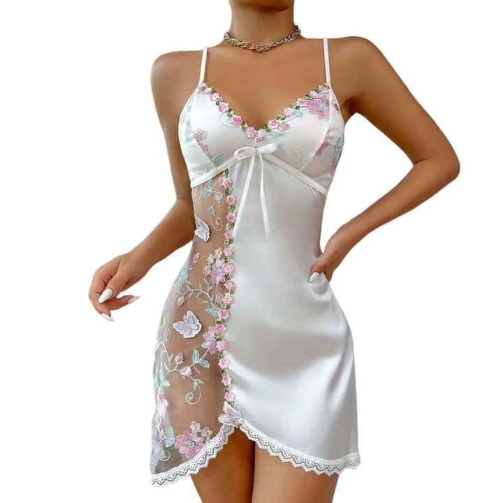 Women’s Floral Embroidered Lace Trim Nightdress | Strappy