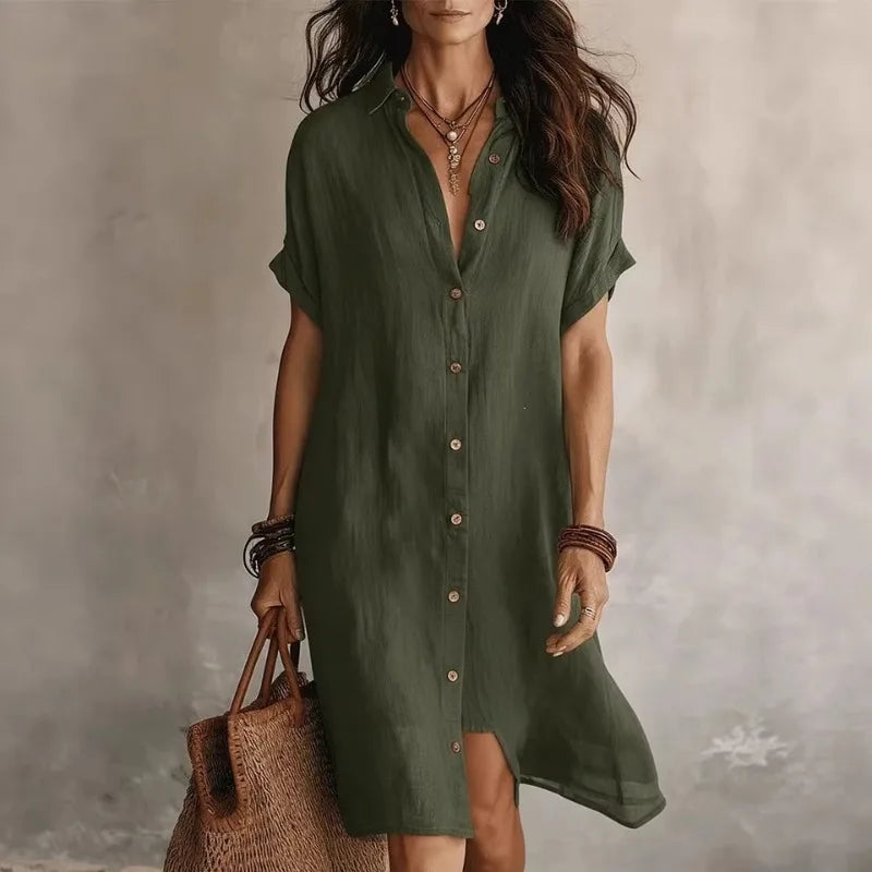 Women's Casual Button Down Shirt Dress | Midi