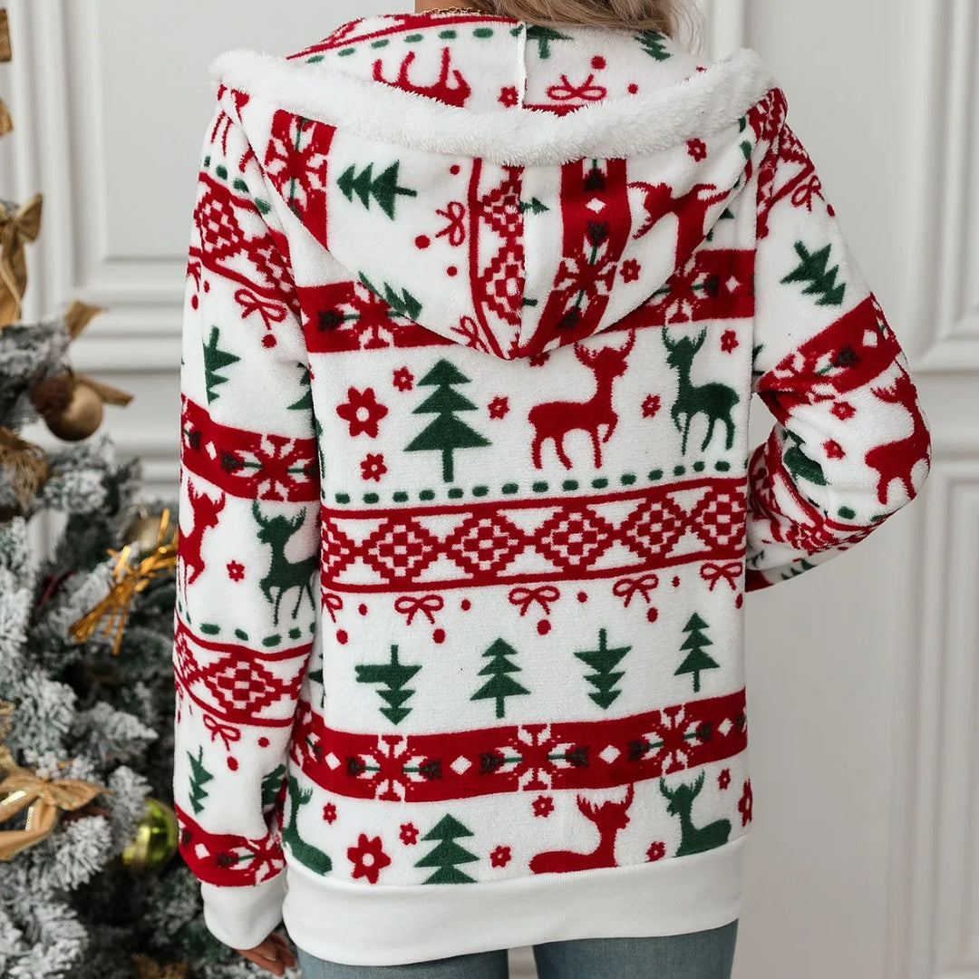 Veste blanche d’hiver de Noël pour femme | fermeture éclair