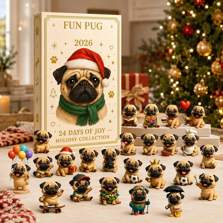 Pug Advent Calendar With Dog Figurines | Christmas