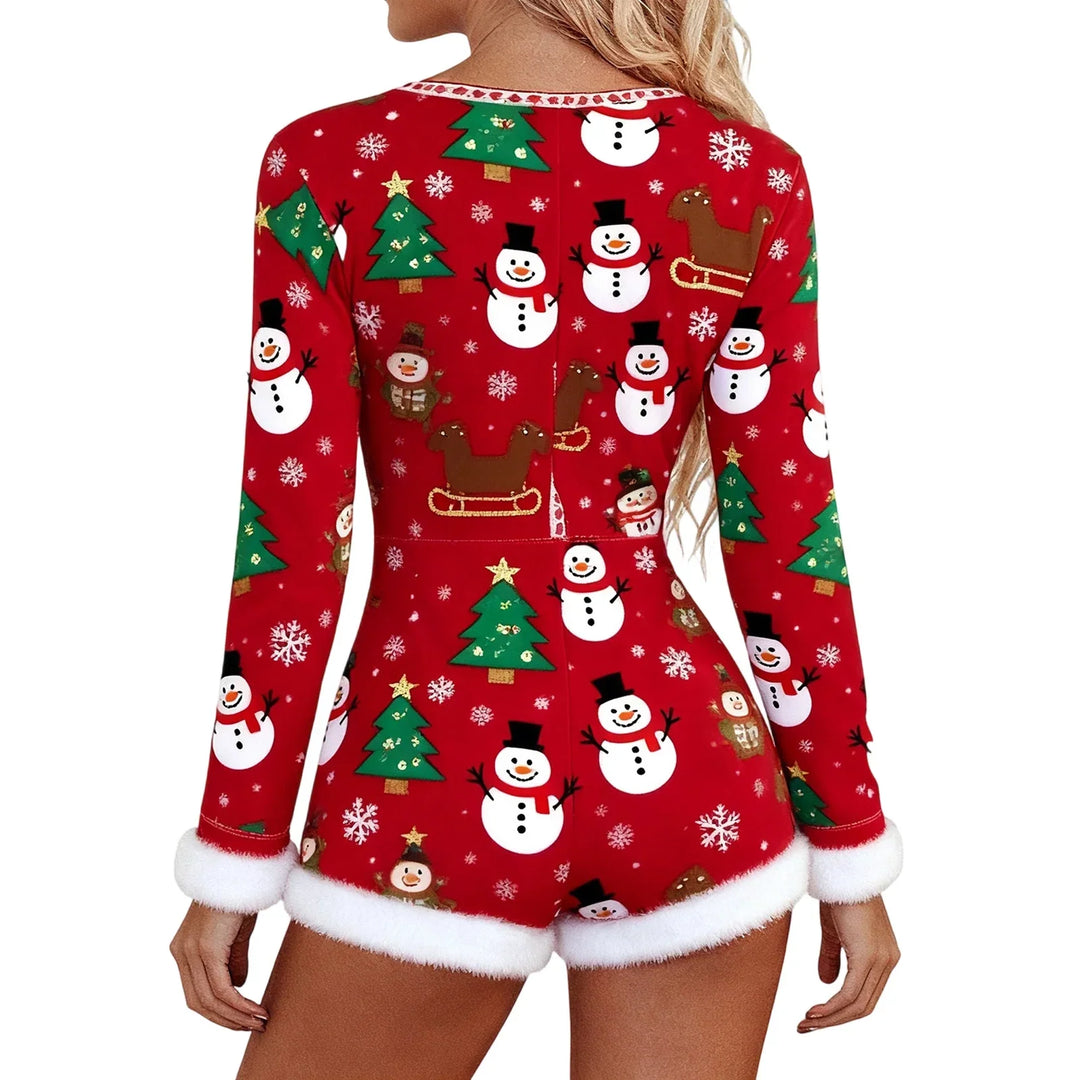 Combinaison de pyjama de Noël imprimée à manches longues pour femme | Imprimé