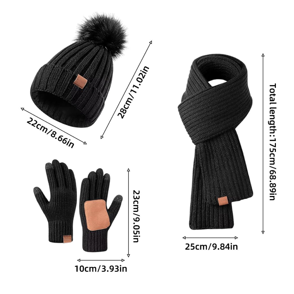 Ensemble bonnet, écharpe et gants en maille pour femme | Compatible avec les écrans tactiles