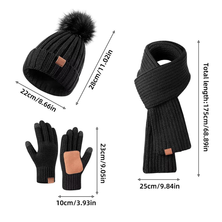 Ensemble bonnet, écharpe et gants en maille pour femme | Compatible avec les écrans tactiles