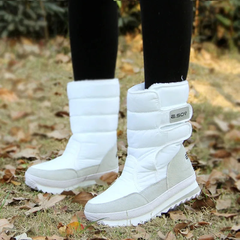 Bottes de neige d’hiver à plateforme montant au mollet pour femme | fausse fourrure