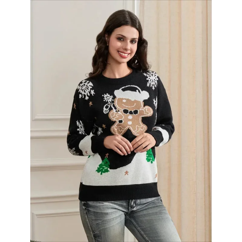 Pull de Noël fantaisie à col rond pour femme | en maille