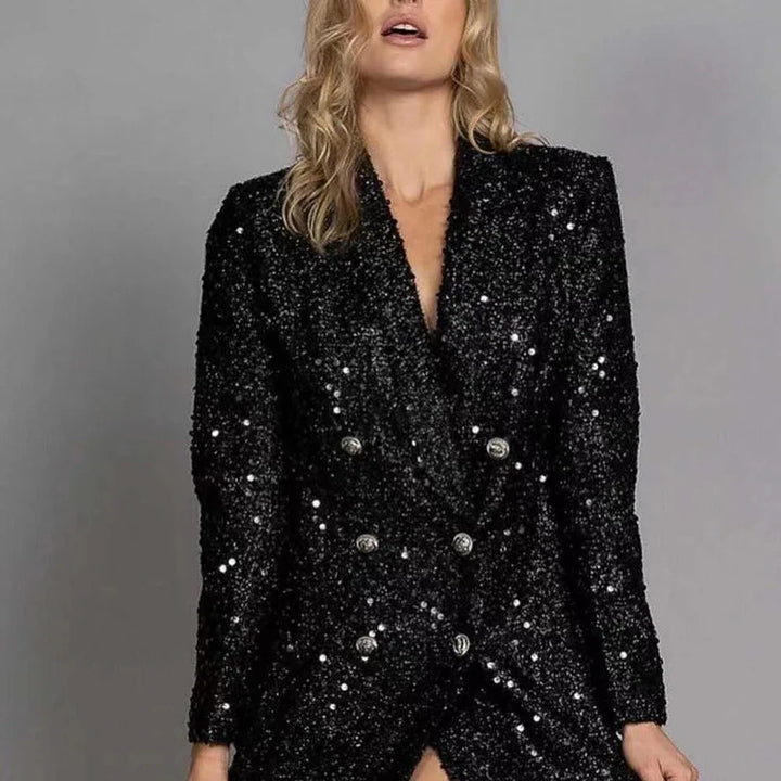 Women’s Black Long Sleeve Sequin Blazer Dress | Party