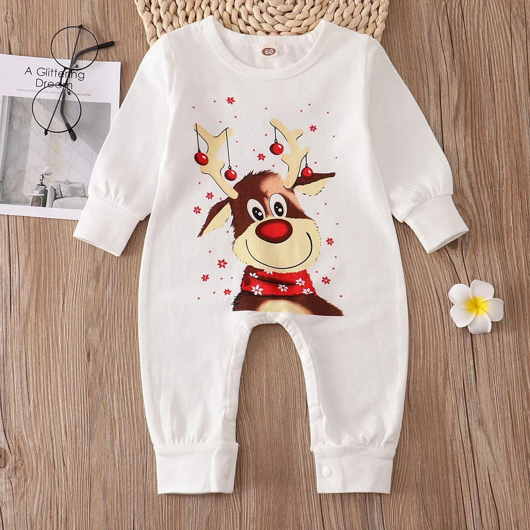 Family Matching Christmas Printed White Pyjamas Set | Winter