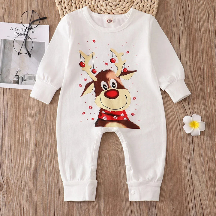 Family Matching Christmas Printed White Pyjamas Set | Winter