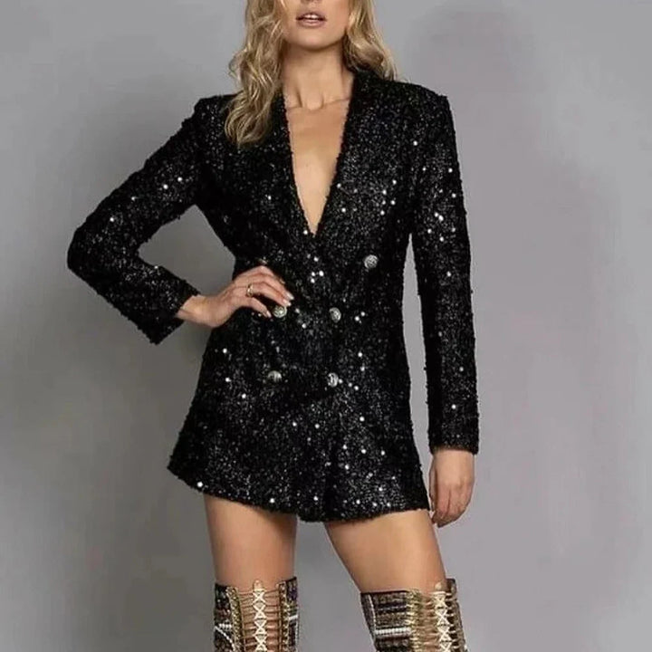Women’s Black Long Sleeve Sequin Blazer Dress | Party