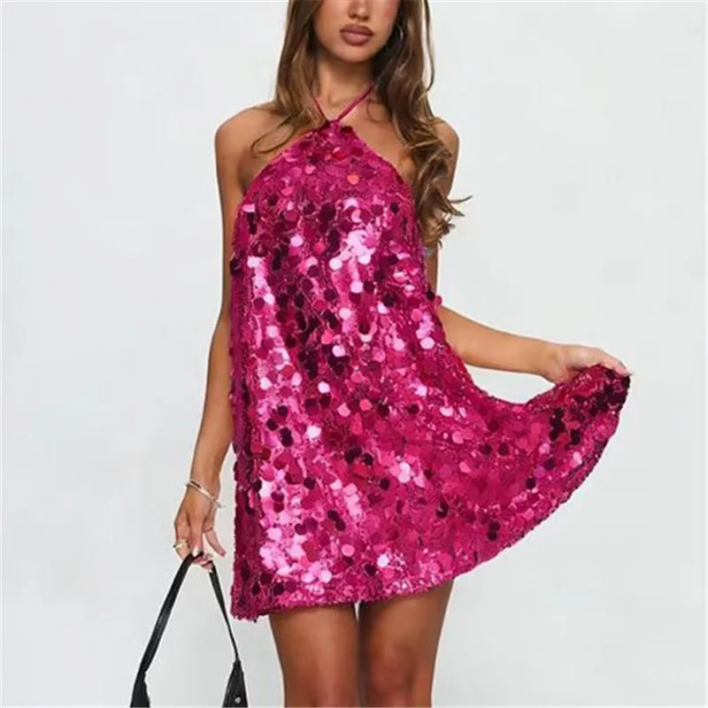 Women’s Halter Neck Backless Sequin Mini Dress | Sparkly