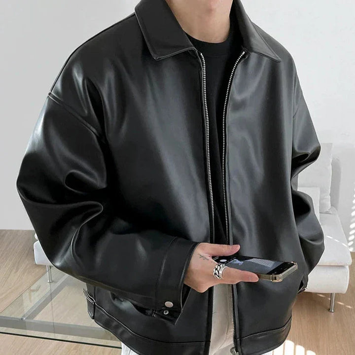 Men’s Winter Oversized Moto Black Jacket | Zip Up