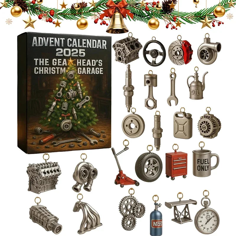 Calendrier de l'Avent de Noël avec mini-outils et accessoires automobiles | Mécanicien