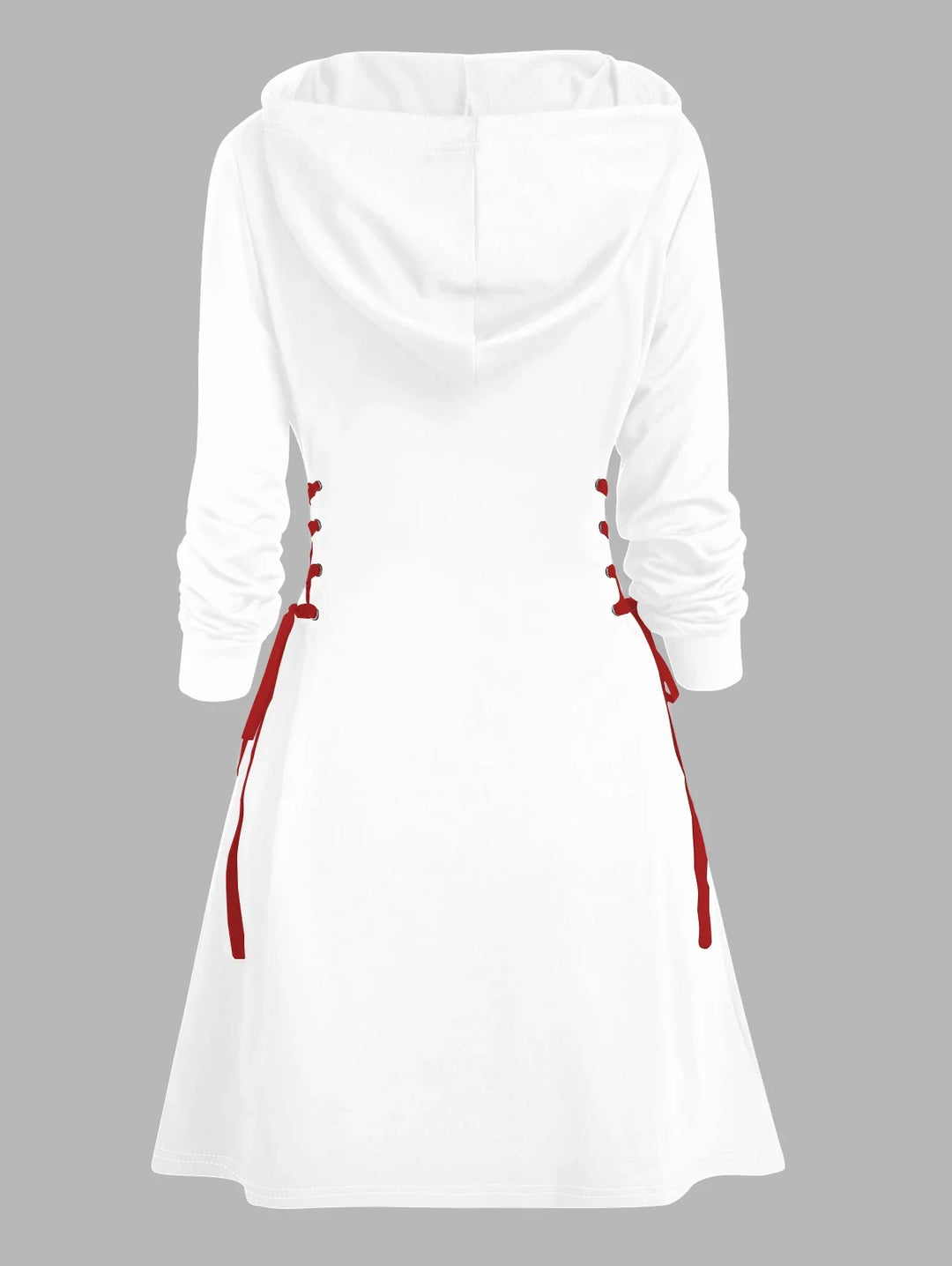 Robe blanche de Noël courte à capuche et à manches longues pour femme