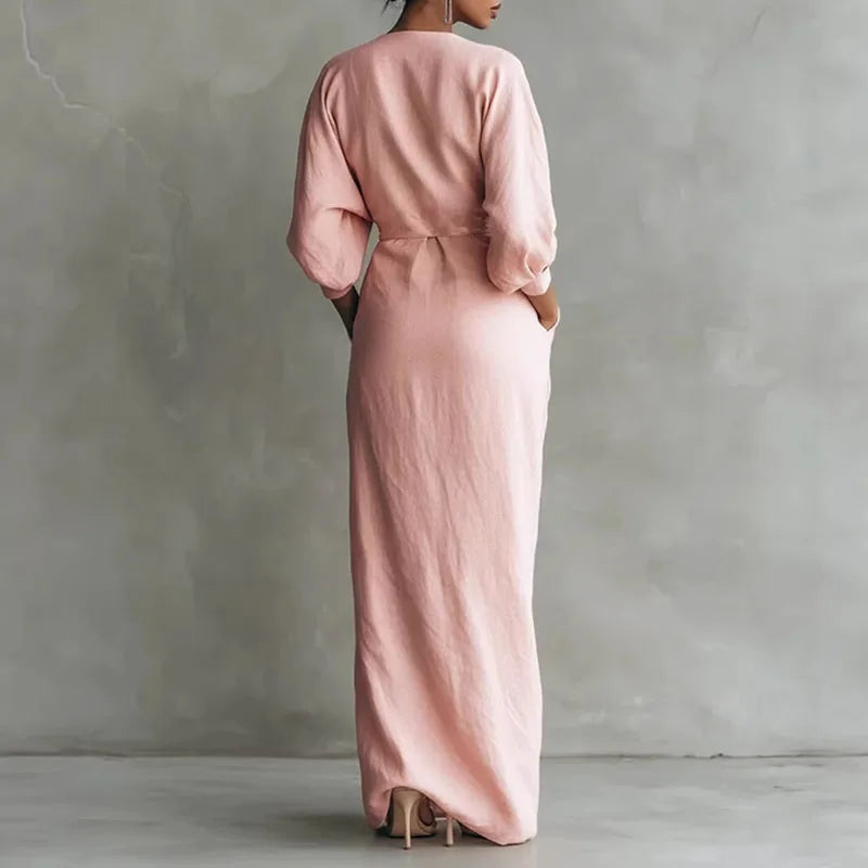 Women's Draped Wrap V-Neck Dress | Maxi