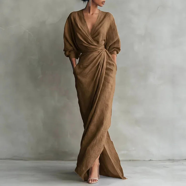 Women's Elegant V-Neck Wrap Dress | Maxi