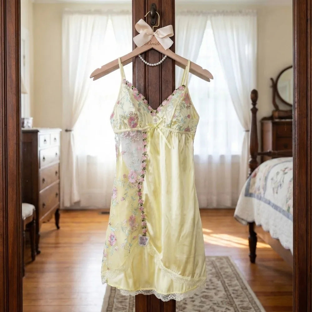 Women’s Floral Embroidered Lace Trim Nightdress | Strappy
