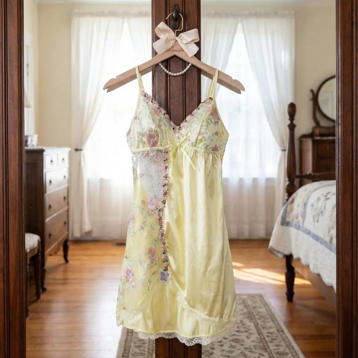 Women’s Floral Embroidered Lace Trim Nightdress | Strappy