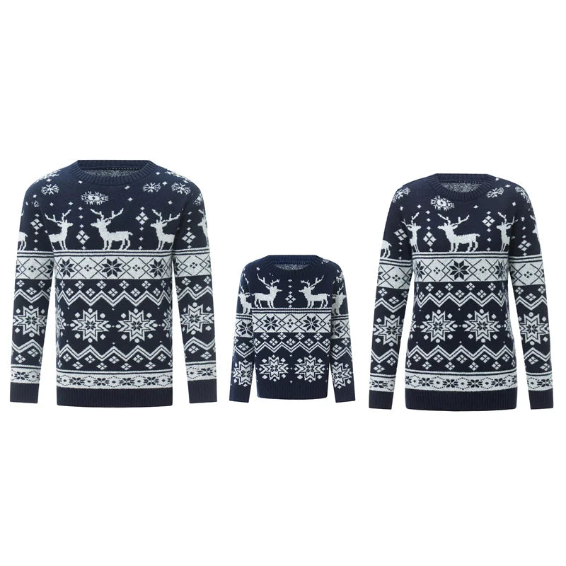 Pull de Noël d’hiver à col rond en maille pour toute la famille | Motif Fair Isle
