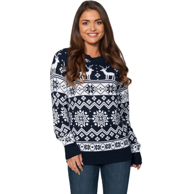 Pull de Noël d’hiver à col rond en maille pour toute la famille | Motif Fair Isle