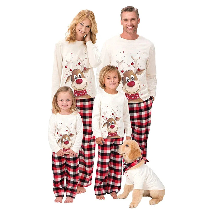 Family Matching Christmas Printed White Pyjamas Set | Winter