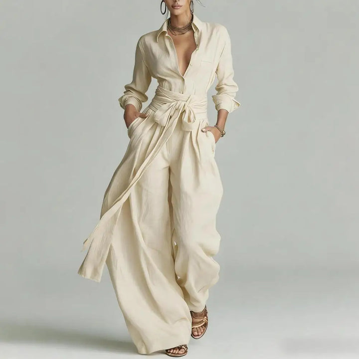 Women's Elegant Wide Leg Jumpsuit | Tie Waist